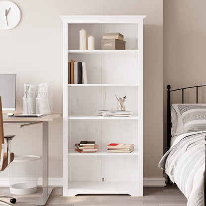 Boekenkast – Boekenkasten – Boekenplank – Opbergkast – Wandkast – Massief Hout – 5 Ruime Planken – Wit Gelakt – Compact Design