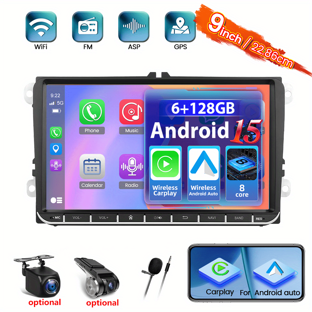 Autoradio 2 DIN – Android Autoradio – Carplay Radio – Multimedia Radio – Auto Stereo – 9 Inch HD Touchscreen – Achteruitrijcamera Inclusief – 8 Core Processor 6GB RAM 128GB Opslag