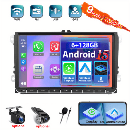 Autoradio 2 DIN – Android Autoradio – Carplay Radio – Multimedia Radio – Auto Stereo – 9 Inch HD Touchscreen – Achteruitrijcamera Inclusief – 8 Core Processor 6GB RAM 128GB Opslag