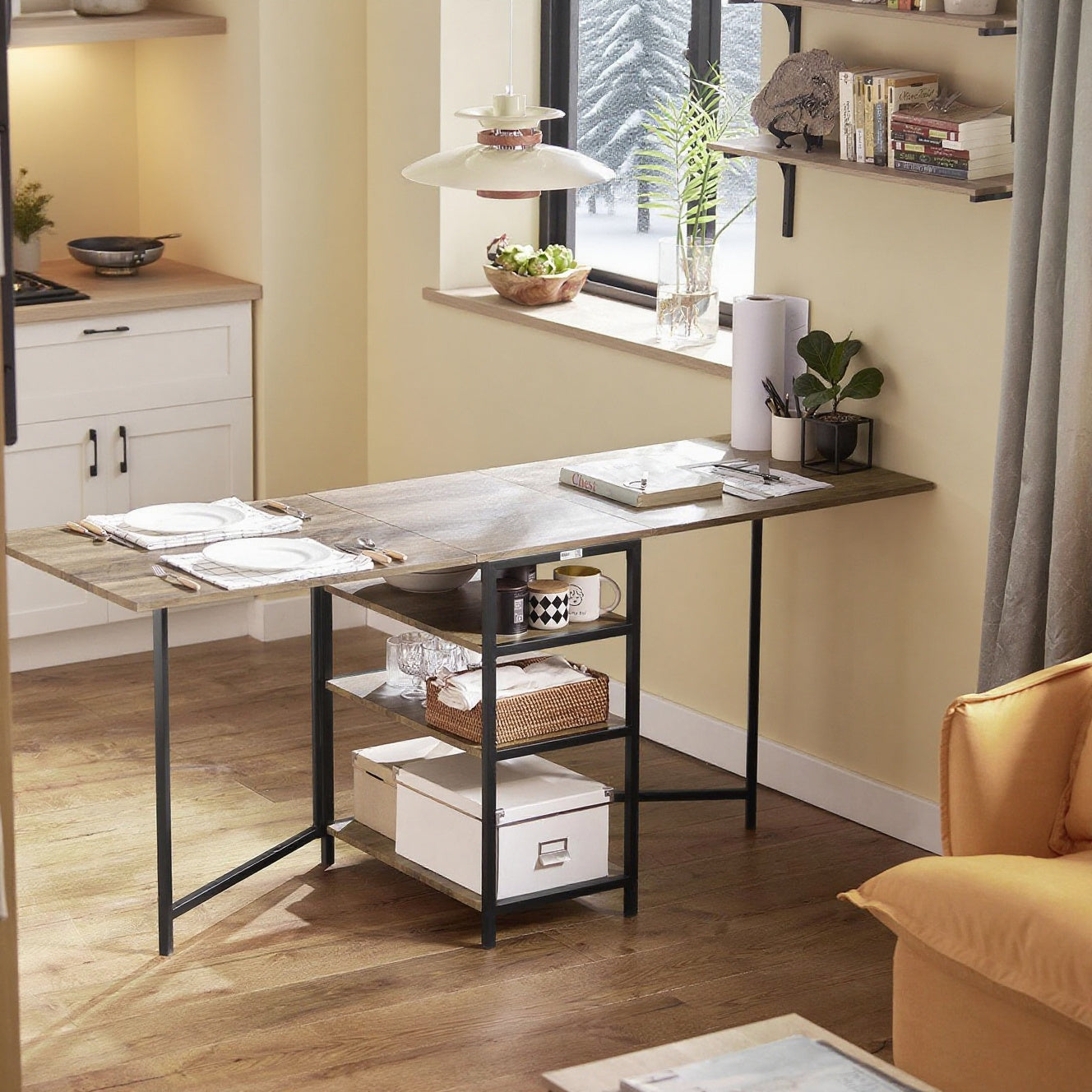 Uitschuifbare Tafel – Opklapbare Eettafel – Uitklapbare Tafel – Opbergtafel – Compacte Keukentafel – 180x60 cm – MDF Hout