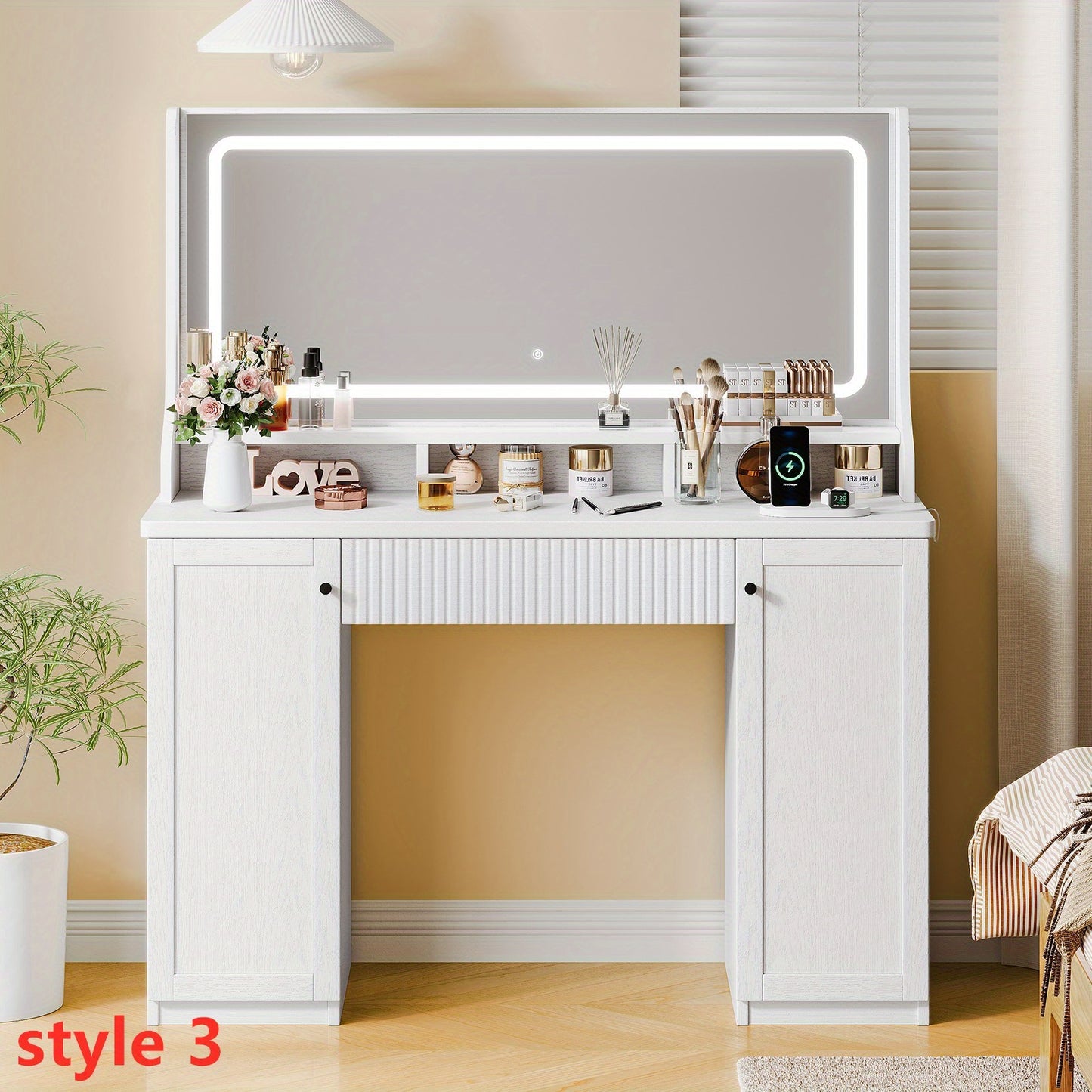 Make-up tafel – Kaptafel – Cosmeticatafel – Make-up bureau – Dressing table – Duurzaam hardhout en glas – Ruime opbergruimte met lades en verstelbare planken