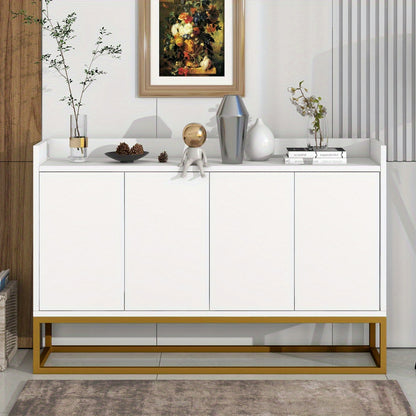 Dressoir – Ladekast – Opbergkast – Buffetkast – Wandkast – Modern Wit Met Gouden Accenten – 4 Deuren Handenvrij Ontwerp