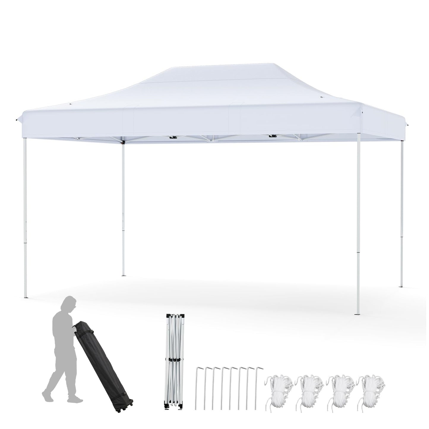 Pop-up Pavilion – Tent – Partytent – Tuinpaviljoen – Opvouwbare Overkapping – 3 x 4,5 Meter – Waterafstotend Oxford Polyester – Verstelbare Hoogte met Draagtas en Wieltjes – Wit