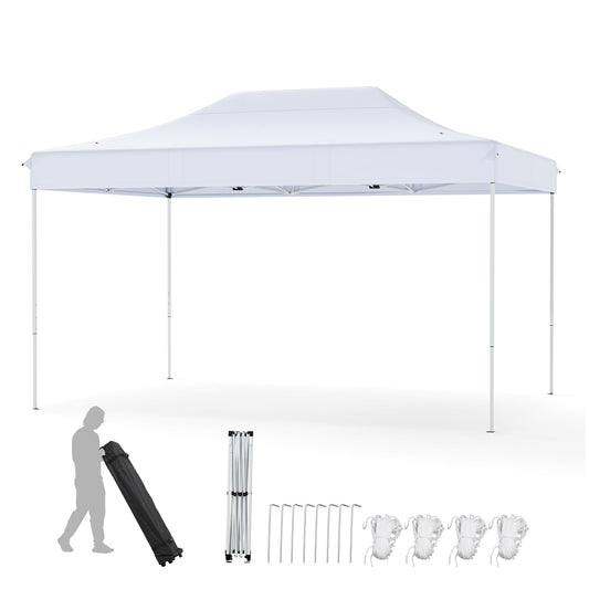 Pop-up Pavilion – Tent – Partytent – Tuinpaviljoen – Opvouwbare Overkapping – 3 x 4,5 Meter – Waterafstotend Oxford Polyester – Verstelbare Hoogte met Draagtas en Wieltjes – Wit