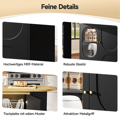 Barkast – Wijnrek – Drankkast – Bartafel – Keukentrolley – 360° Draaibaar – MDF Metalen Frame – 138x39x105 cm – 3 Deuren Met Uitneembare Scheidingswanden