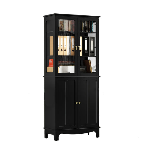 Keukenkast – Hoge Kast – Opbergkast – Buffetkast – Ovenkast – Met 4 Deuren & 6 Verstelbare Planken – Robuust MDF Zwart Vintage