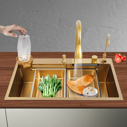 80 cm Gouden RVS Keukenspoelbak – Spoelbak – Keukenspoelbak – Afwasbak – Wasbak – 304 Roestvrij Staal – Twee Compartimenten – Diepe Grote Bak – Gepolijst – Duurzaam