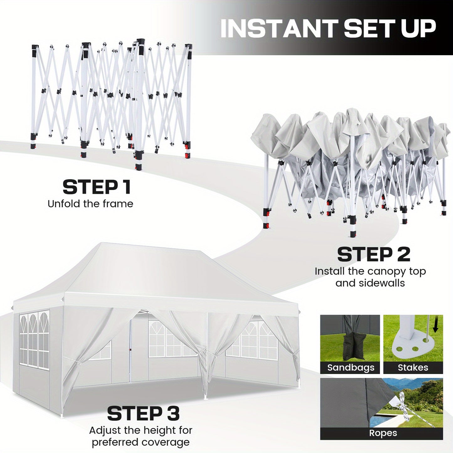 Pop-up Tent – Vouwtent – Partytent – Schuurtent – Zonnescherm – 3x6 Meter – Water- En UV-Bestendig