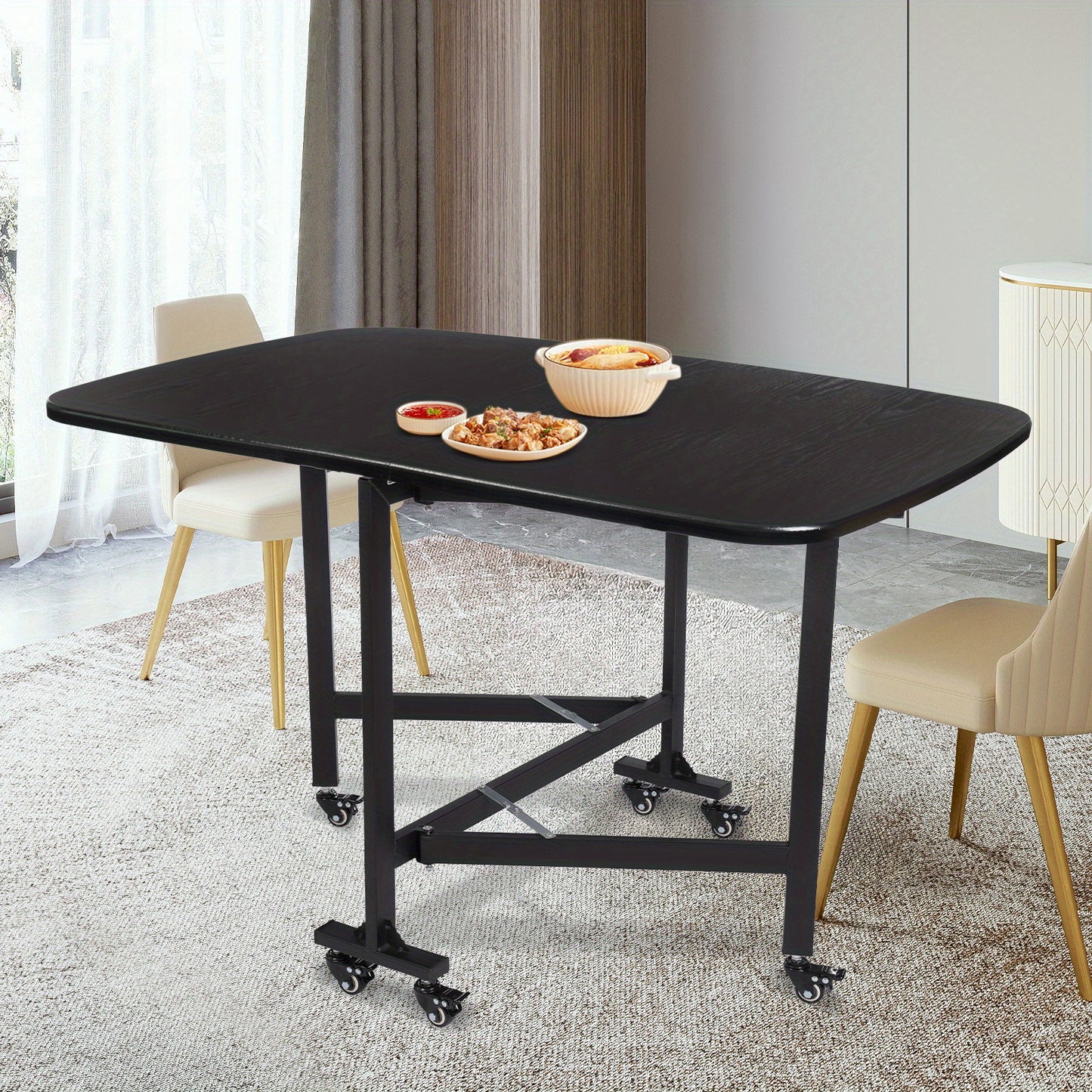 Inklapbare Tafel – Vouwtafel – Opklapbare Tafel – Verrijdbare Tafel – Bijzettafel – Modern – Compact Design met 6 Zwenkwielen en Draagvermogen tot 100 kg