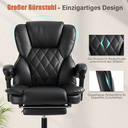 Executive Office Chair with Footrest | Ergonomic Recliner, Adjustable Back Rest, Heavy Duty 360° Swivel, Lumbar Support, Stainless Steel Frame - Oyajia
