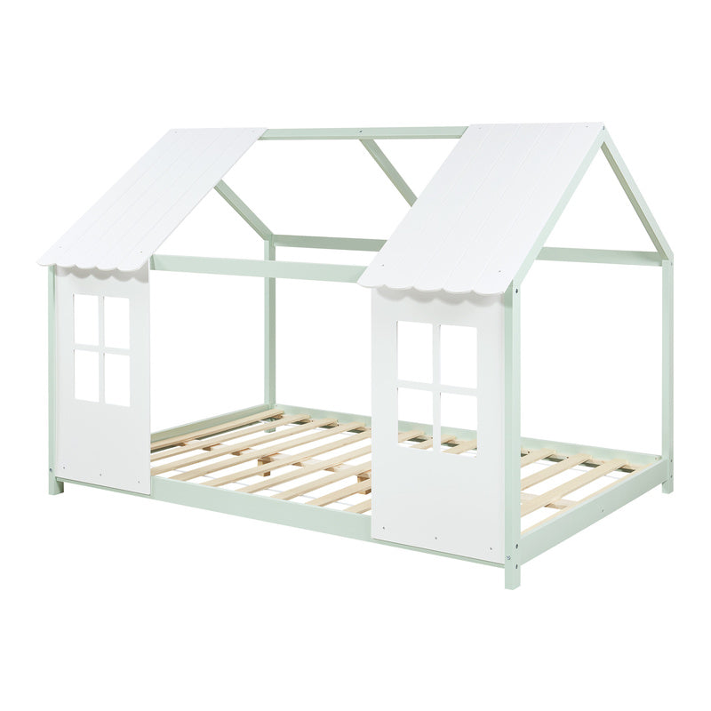 Kinderbed – Huisbed – Bedhuisje – Kinderbedhuis – Kinderbed Halfopen Huisdesign – 140x200 cm – Massief Dennehout – Inclusief Lattenbodem