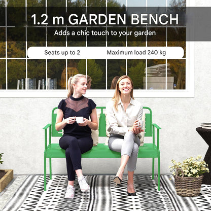 Tuinbank – Buitenbank – Balkonbank – Terrasbank – Verandabank – Stalen Tuinbank – Weerbestendig – 121x64x84 cm – Groen – Met Armleuningen en Rugleuning
