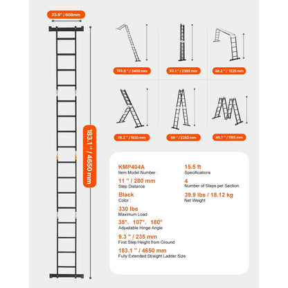 Opvouwbare Ladder – Multi Ladder – Stelling – Klapladder – Werkplatform – 7-in-1 Functionaliteit – 4,7 Meter Hoogte – Aluminium Veiligheidsladder