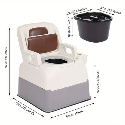 Bedside Commode Stoel – Toiletstoel – Commodestoel – Toiletkruk – Ziekenhuisstoel – Bruin – Stevige PP & PU Materiaal – Vrijstaand en Compact