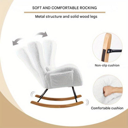 Schommelstoel – Chaise Confortable – Fauteuil – Relaxstoel – Schommelstoel Babykamer – Ergonomische Hoge Rugleuning – Extra Brede Zitting Met Zachte Sponsvulling