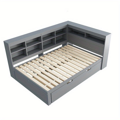 Uitschuifbare Bankbed – Slaapbank – Bedbank – Slaapbank Met Opbergruimte – Zithoek Met Sleeper – Dubbel Bed 140x200cm – Modern Grijs – Ruimtebesparend