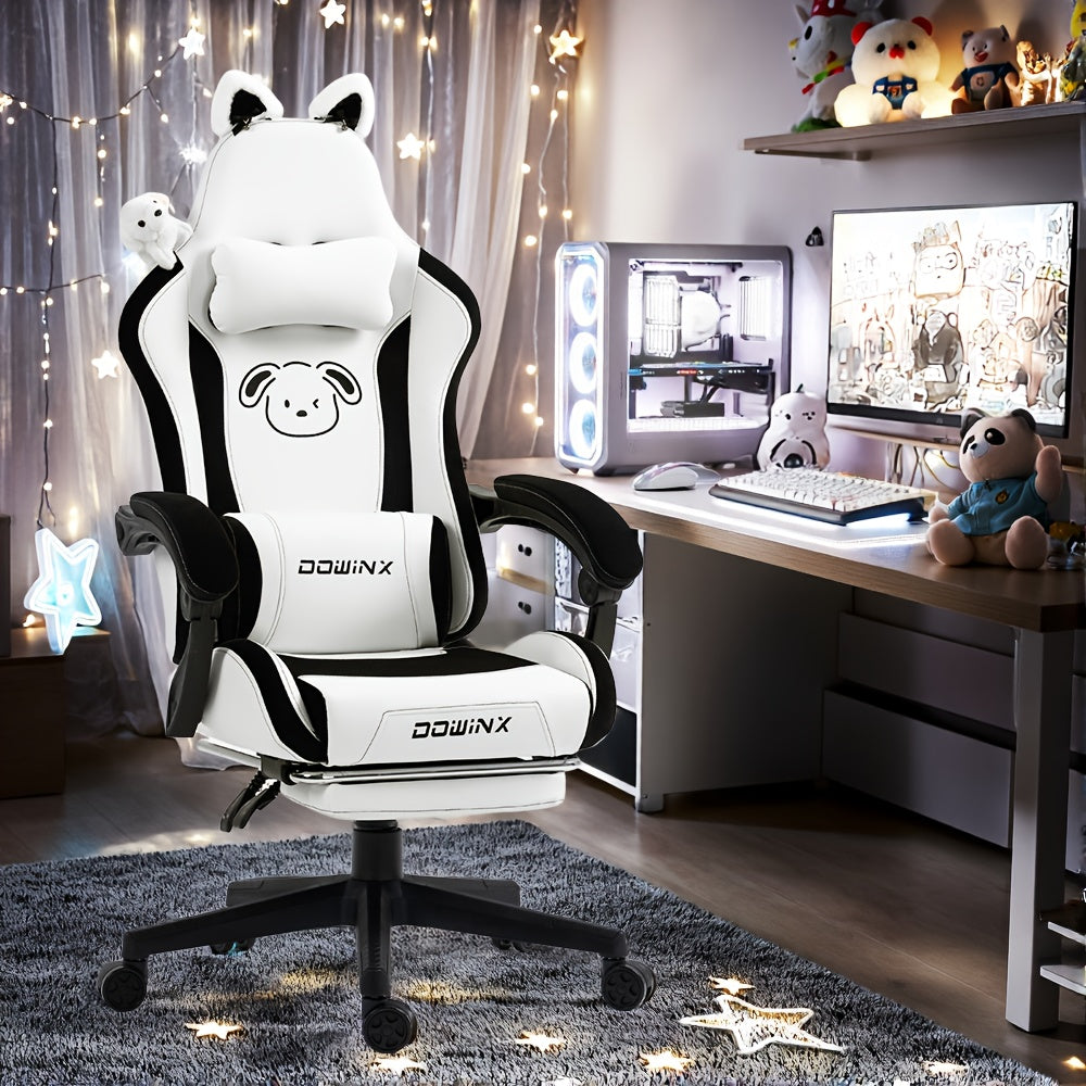 Ergonomic Pink Office Chair with Adjustable Height, Headrest & Lumbar Support - Cute Doll Design, 360° Swivel Base, 5-Point Adjustable Armrests, 5-Point Adjustable Footrest, 5-Point Adjustable Backrest, 5-Point Adjustable Se