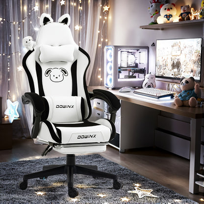 Ergonomic Pink Office Chair with Adjustable Height, Headrest & Lumbar Support - Cute Doll Design, 360° Swivel Base, 5-Point Adjustable Armrests, 5-Point Adjustable Footrest, 5-Point Adjustable Backrest, 5-Point Adjustable Se