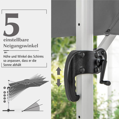 Zweefparasol – Hangparasol – Tuinparasol – Balkonscherm – Terrasparasol – Vierkant – 300x300 cm – Kantelbaar & 360° Draaibaar – Aluminium Frame & Waterafstotend Doek