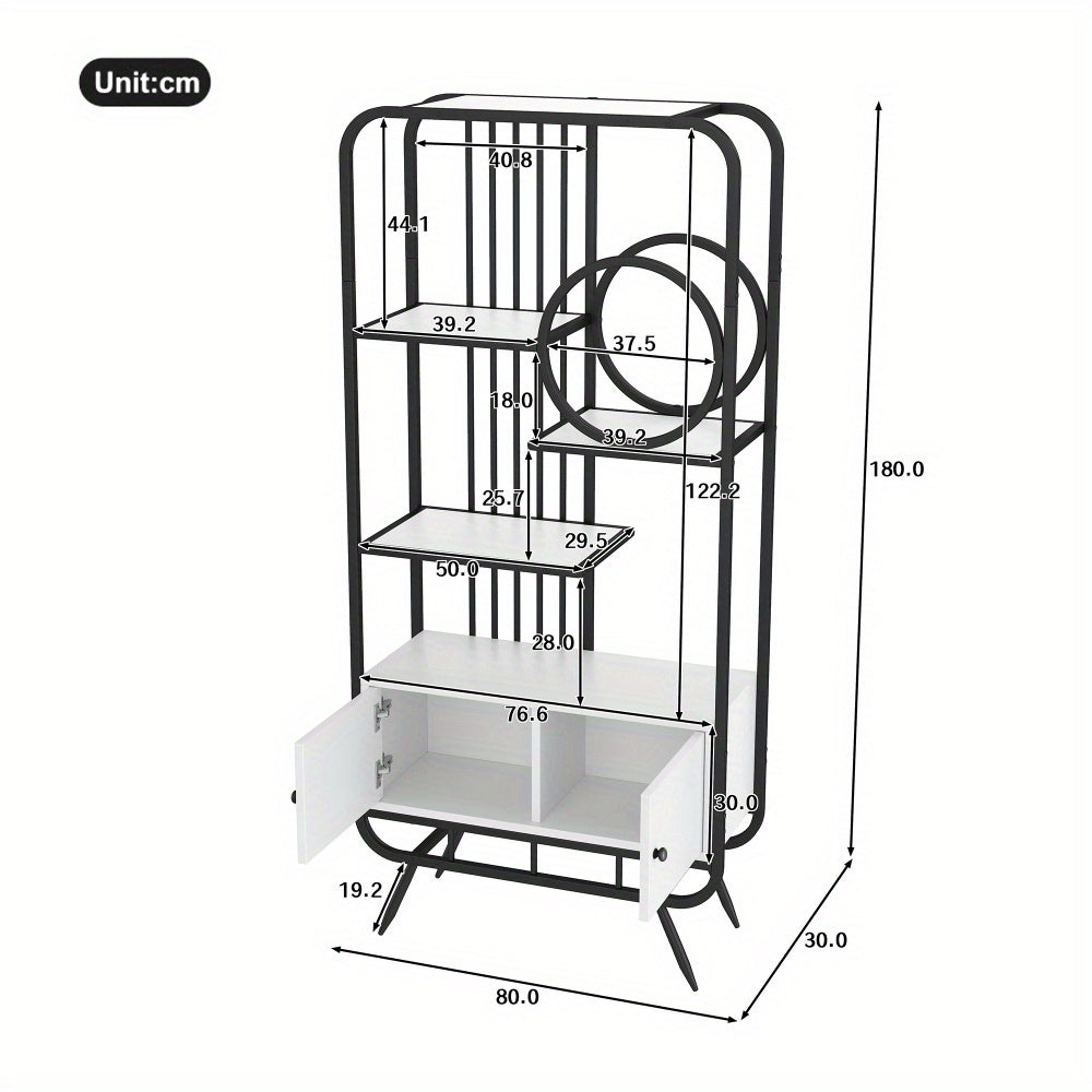 Metalen Kast – Opbergkast – Archiefkast – Draaideurkast – Kantoorkast – Wit/Zwart – 80x30x180 cm – Dubbele Deuren Met 3 Planken – Hoge Metalen Poten