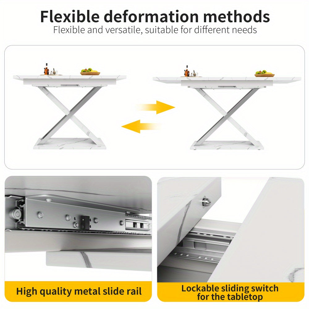 Uitschuifbare Eettafel – Inklapbare Tafel – Verlengbare Tafel – Keukentafel – Eetkamertafel – Modern Licht Luxe – Ruimtebesparend – Geen Montage