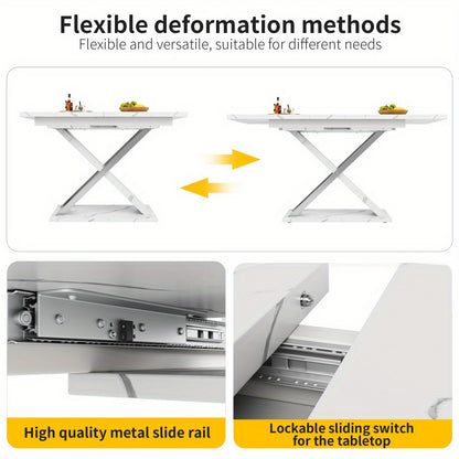 Uitschuifbare Eettafel – Inklapbare Tafel – Verlengbare Tafel – Keukentafel – Eetkamertafel – Modern Licht Luxe – Ruimtebesparend – Geen Montage