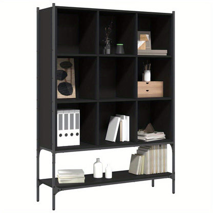 Boekenkast – Opbergkast – Boekenrek – Wandkast – Vakkenkast – Zwart – Hout – 102x30x141,5 cm – Stevig & Ruimtebesparend
