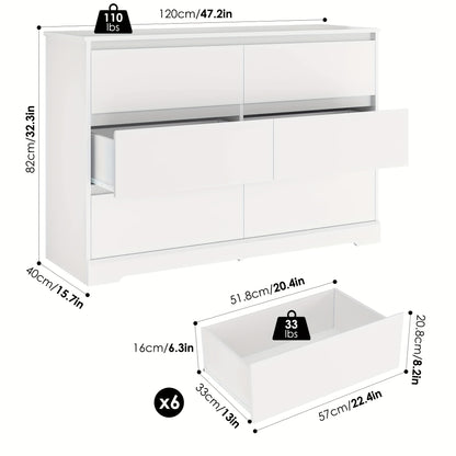 Ladeblok – Ladekast – Kast – Dressoir – Opbergkast – 6 Ruime Lades – Hoogwaardig MDF & Houten Ladepanelen – 120x40x82 cm – Anti-Omvalbeveiliging