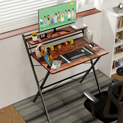 Bureau – Computerbureau – Bureautafel – Werkplek – Opvouwbaar – Ruimtebesparend – Stevig Legeringsstaal Frame – Ingebouwde Plank en Monitorstandaard