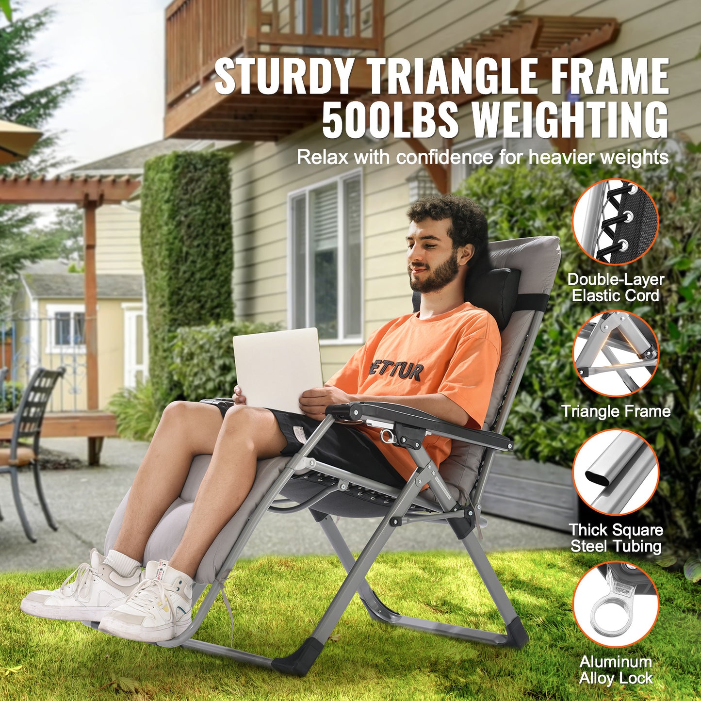 Zero Gravity Stoel – Relaxstoel – Ligstoel – Tuinstoel – Lounge Stoel – Verstelbaar 90°-170° – Draagkracht 225 kg – Comfortabel Kussen 10 cm