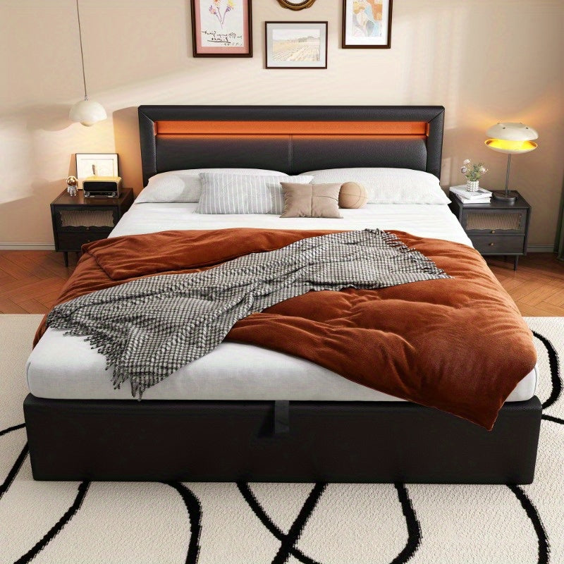 Gestoffeerd Tweepersoonsbed – Opbergbed – Bedframe – Platformbed – Slaapkader – 140x200 cm – Stevig Metaal & Luxe Linnen Hoofdbord