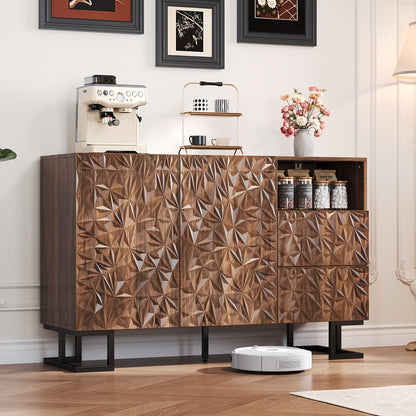 Modern Brown Entryway Storage Cabinet with 2 Doors & 2 Divided Drawers - Large Capacity Sideboard (≥3.2 Cu Ft), Metal Legs & Wicker Back Panel, Freestanding Hallway Furniture for Living Room, Dining Room - No Assembly Requi