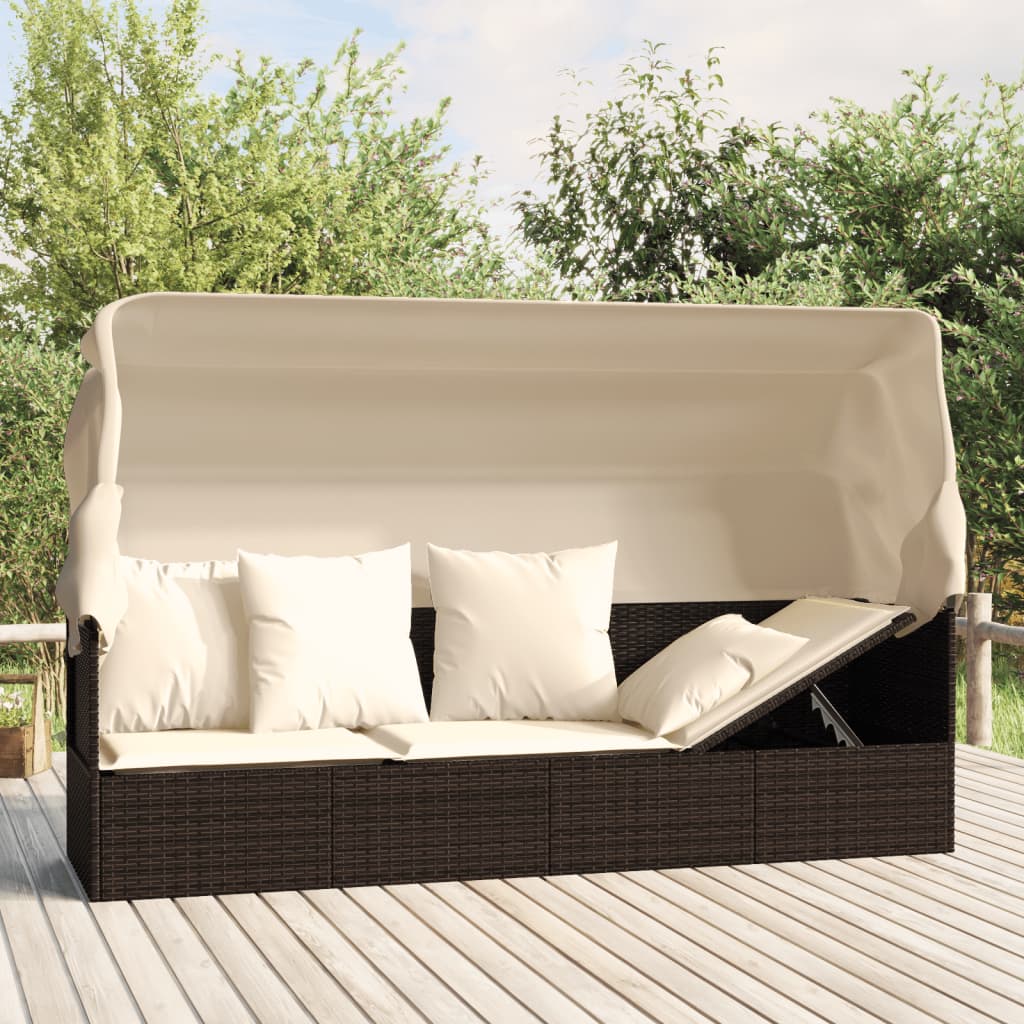 Loungebed – Tuinbed – Balkonbed – Relaxbed – Poly Rattan – Verstelbare Zonwering – Comfortabele Kussens