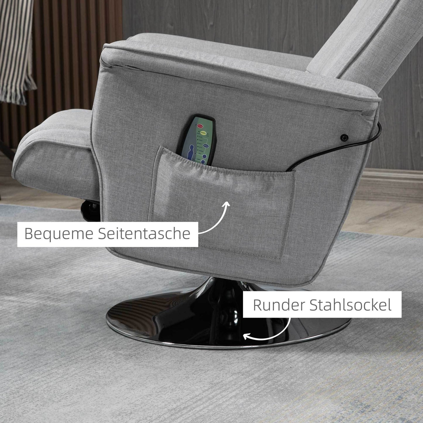 Massagestoel – Relaxstoel – Ontspanningsstoel – Massagefauteuil – Stoel Met Voetenkruk – Verstelbare Rugleuning – Compacte Afmetingen 78x95x88 cm – Lichtgrijs