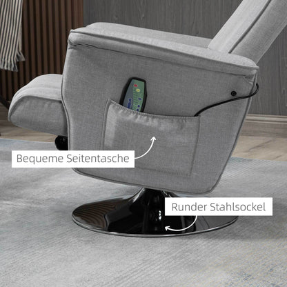 Massagestoel – Relaxstoel – Ontspanningsstoel – Massagefauteuil – Stoel Met Voetenkruk – Verstelbare Rugleuning – Compacte Afmetingen 78x95x88 cm – Lichtgrijs