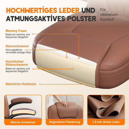 Office Chair with a Load Capacity of 150 Kg, Ergonomic Office Chair, Swivel Chair, Height Adjustable, Leather Office Chair