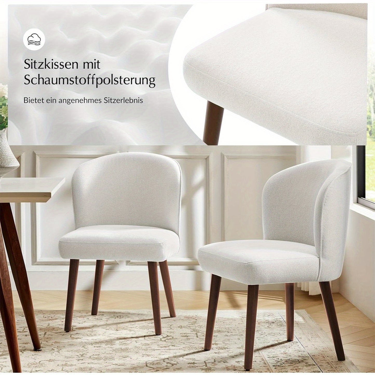Eetkamerstoelen – Stoelen – Keukenstoelen – Design Stoelen – Witte Stoelen – Set Van 2 – Mid-Century Modern – Gebogen Rugleuning – Gestoffeerde Zitting – Massief Houten Poten