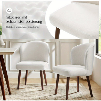 Eetkamerstoelen – Stoelen – Keukenstoelen – Design Stoelen – Witte Stoelen – Set Van 2 – Mid-Century Modern – Gebogen Rugleuning – Gestoffeerde Zitting – Massief Houten Poten