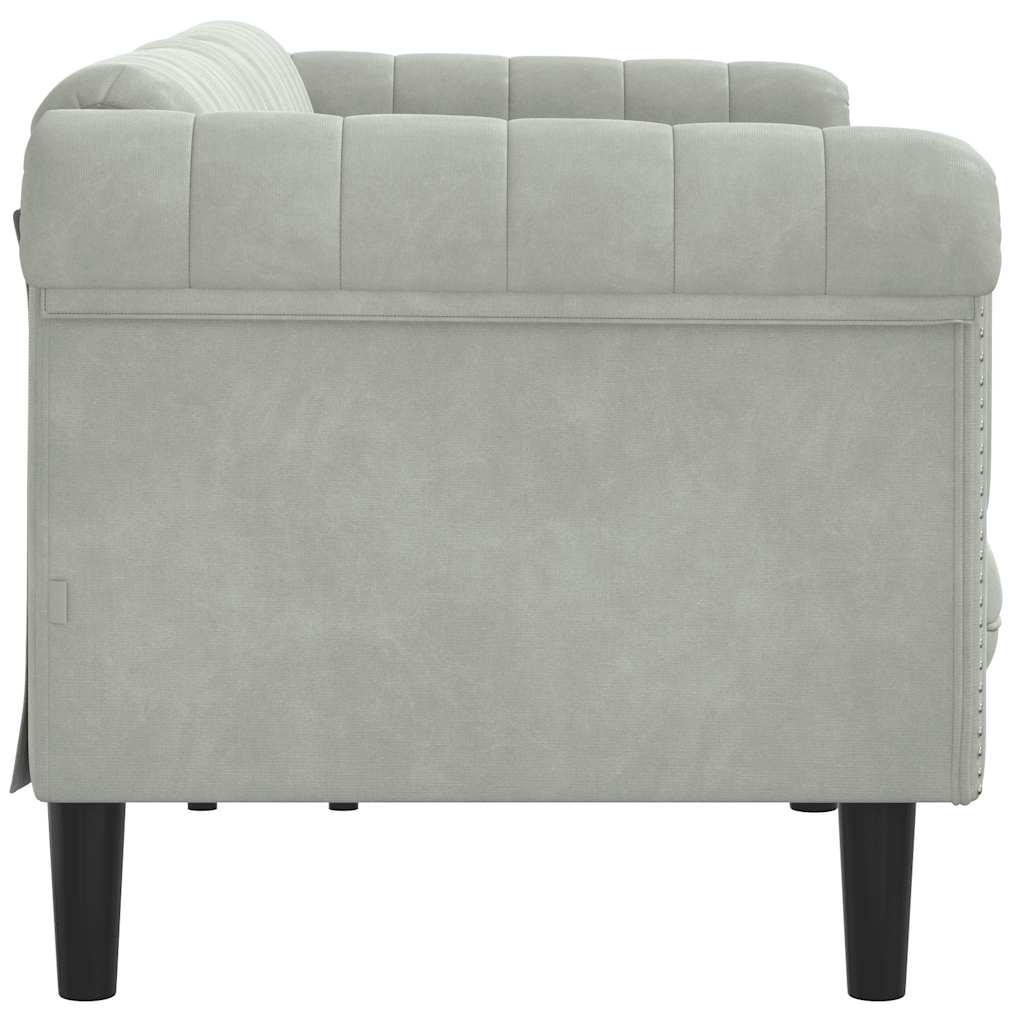 3-zitsbank – 3-zits sofa – gestoffeerde bank – zitbank – velours bank – lichtgrijs – zacht fluweel – comfortabel zitcomfort