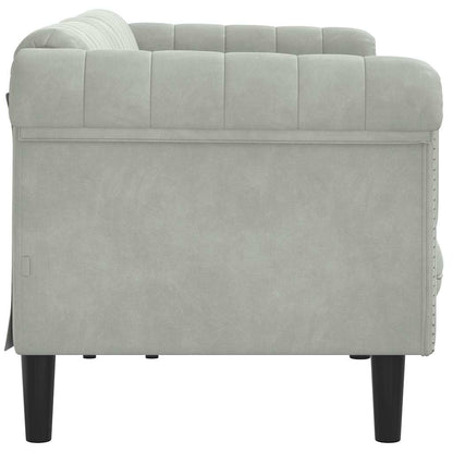3-zitsbank – 3-zits sofa – gestoffeerde bank – zitbank – velours bank – lichtgrijs – zacht fluweel – comfortabel zitcomfort