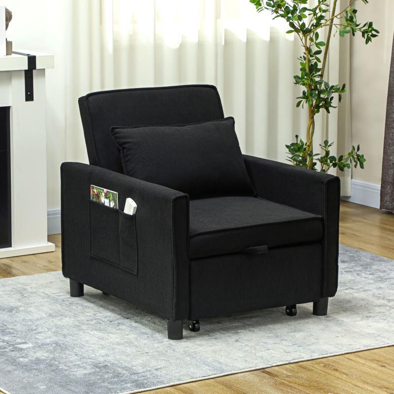 Relaxfauteuil – Relaxstoel – Loungestoel – Ligstoel – Bedstoel – 3-in-1 Verstelbaar – Opvouwbaar Met Zijvak – Zwart