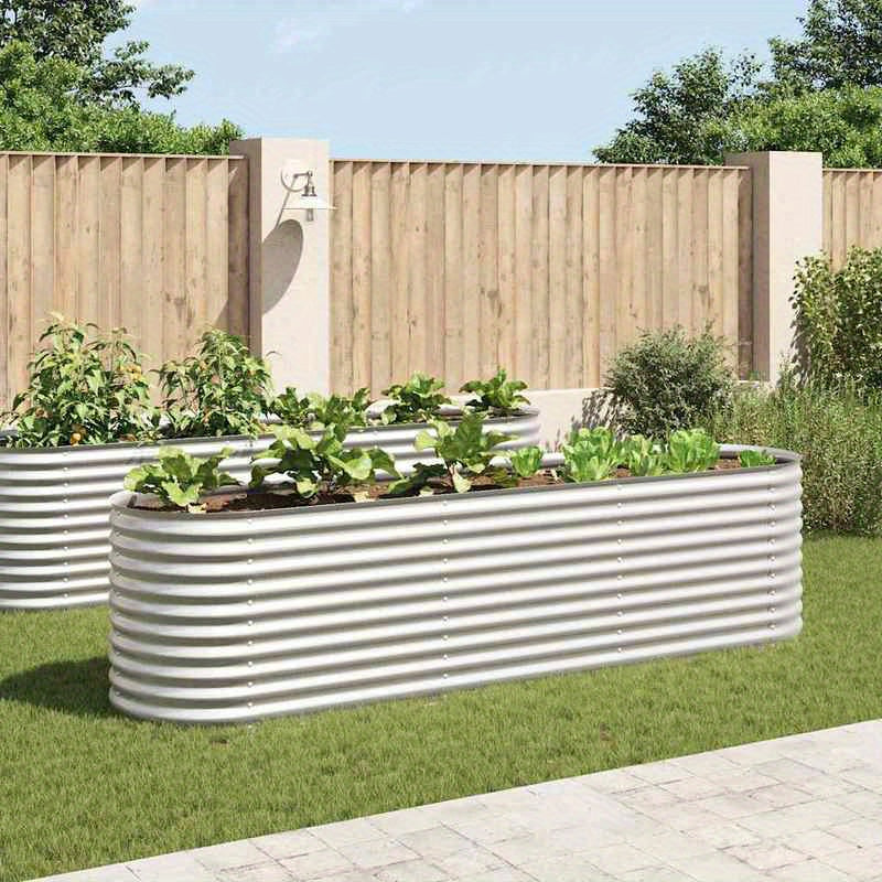 Plantenbak – Bloembak – Tuinbak – Geïntegreerde Tuinbak – Verhoogd Plantenbed – Verzinkt Staal – 320x80x81 cm – Zilver Argento