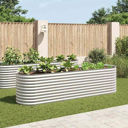 Plantenbak – Bloembak – Tuinbak – Geïntegreerde Tuinbak – Verhoogd Plantenbed – Verzinkt Staal – 320x80x81 cm – Zilver Argento