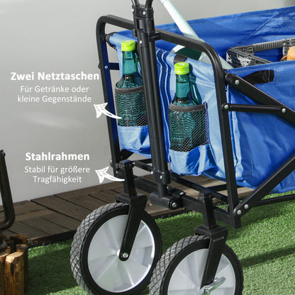 Handkar – Transportwagen – Bolderkar – Opvouwbare Kar – Trolley – Donkerblauw – Draagvermogen 68 kg – Verstelbare Handgreep en Remmen