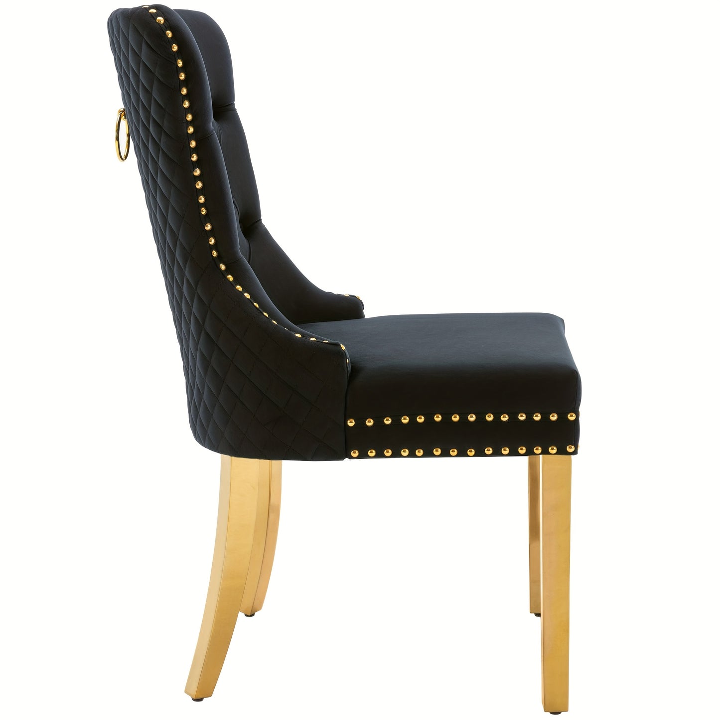 2pcs Elegant Dining Chairs with Golden-Tone Nailhead Trim & Golden-Plated Stainless Steel Legs - Upholstered Backrest, Round Pulls, Classic Modern Design