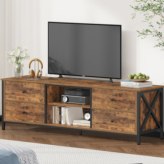 TV Cabinet with 4 Drawers, TV Stand for TVs Under 65 Inches, with 2 Open Compartments, 40 X 147 X 50cm, TV Cabinet for Living Room, Bedroom, Vintage Brown-black, Tv Unit For Living Room, Tv Stand For Living Room, Home Enterta