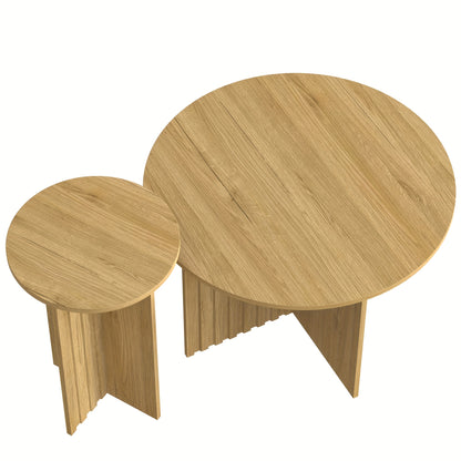 Modern Two-piece Wooden Nesting Table Set, Round Coffee Table And Scandinavian Design Coffee Table, Space Saving And Versatile, with Sturdy MDF/PB Construction, Coffee Table With Storage, Small Coffee Table, Coffee Table For