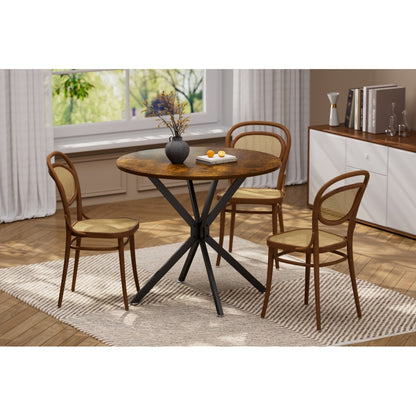 Ronde Eettafel – Eettafel Klein – Keukentafel Rond – Tafel Compact – Tafel 90 Cm – Stevige Zwarte Metalen Poten – Ruimtebesparend Bruin Spaanplaatblad