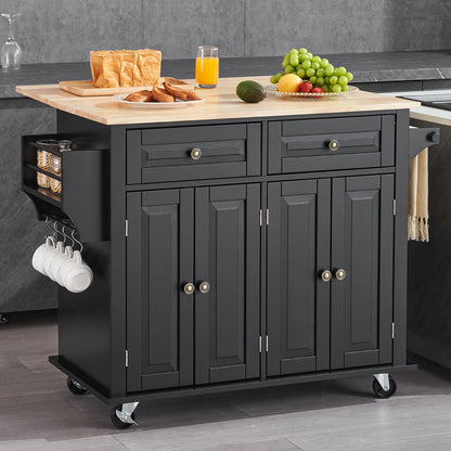Keukenwagen – Keukenkar – Keukentrolley – Werkbank – Opbergmeubel – Verrijdbaar met Wieltjes – Massief Rubberwood Blad