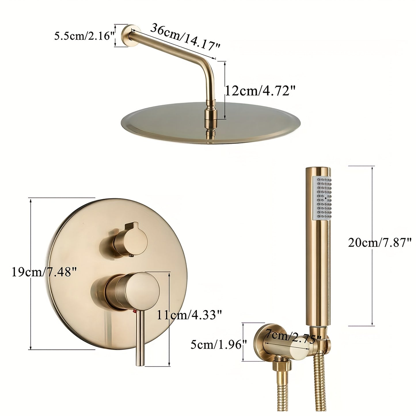 Inbouw Douchesysteem – Regendouche – Handdouche – Douchekraan – Douchset – Geborsteld Gouden Afwerking – 30,48 cm Ronde Regendouche – Dual-Function Bediening